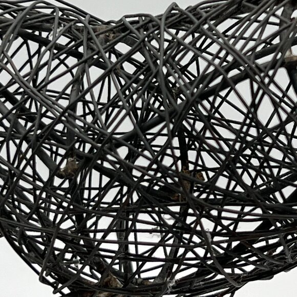 Set Of 2 Handcrafted Black Iron Wire Woven 7" Bird Sculptures Metal Art Decor - Picture 7 of 10